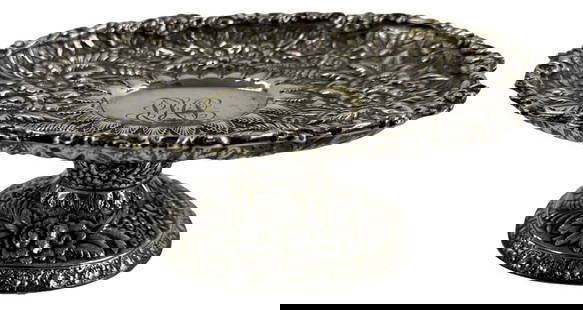 TIFFANY & CO. STERLING SILVER COMPOTE, FLORAL REPOUSSE, APPROX. 12.26 TROY OZ: TIFFANY & CO. STERLING SILVER COMPOTE, FLORAL REPOUSSE, APPROX. 12.26 TROY OZ