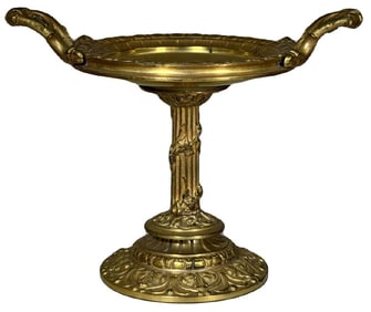 FIRE GILDED BRONZE TAZZA WITH FLUTED COLUMNAR IVY VINE SUPPORT 9 1/2" X 12 1/4"