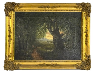 19THC. OIL BY MINER KILBOURNE KELLOGG AMERICAN LANDSCAPE VISTA LABELED IN VERSO 1848, O/C   18" X