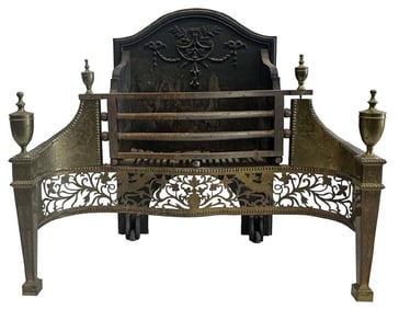 ENGLISH C. 1845 BRASS & IRON COAL GRATE 31" X 36" X 18"