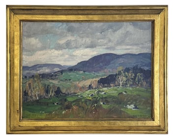 OIL / PANEL FRANK SWIFT CHASE, WOODSTOCK LANDSCAPE (1886 - 1958)   12" X 16"