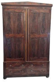 BOSTON FEDERAL MAHOGANY CLOTHING PRESS OVER 4 DRAWERS 90" X 56" X 17"