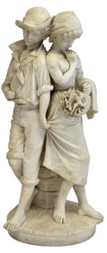 MARBLE STATUE "GLI  ADIRATI" SIGNED C. LAPINI, FIRENZE, 1888 (CESARE LAPINI) (1848-1910) 33 1/2" X
