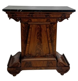 RARE BALTIMORE PILLAR CABINET W/ EGYPTIAN MARBLE TOP & BRUSHING SLIDE 39" X 37" X 18 3/4"