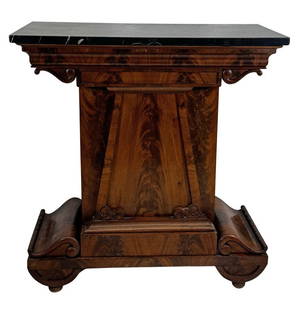RARE BALTIMORE PILLAR CABINET W/ EGYPTIAN MARBLE TOP & BRUSHING SLIDE 39" X 37" X 18 3/4": RARE BALTIMORE PILLAR CABINET W/ EGYPTIAN MARBLE TOP & BRUSHING SLIDE 39" X 37" X 18 3/4"