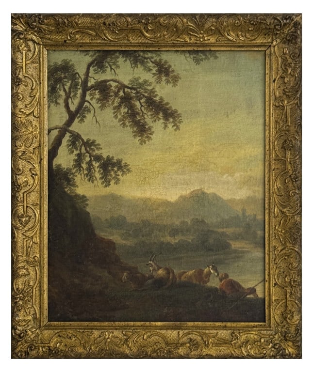19THC. GRAND TOUR OIL/ CANVAS, RAMS IN A LANDSCAPE UNSIGNED 16" X 13 1/4" (1 of 5)