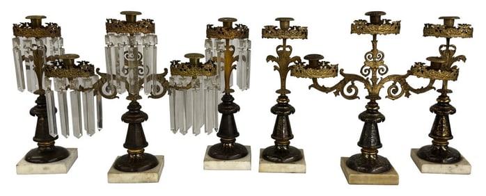 DOUBLE SET OF GIRONDOLES INC. 2-THREE LIGHT & FOUR SINGLE LIGHT , ALL APPROX. 17" TALL