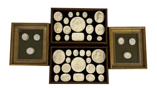 4 FRAMED GROUPS OF GRAND TOUR MEDALLIONS 2- 8 1/4" X 7 1/4" & 2- 7" X 101/2" OVERALL