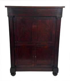 LATE FEDERAL AMERICAN SECRETAIRE A 'ABATTANT, BALL FEET, NY OR BOSTON 54 1/2" X 38" X 16 1/4"