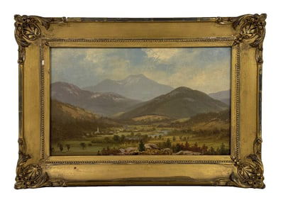 OIL / BOARD EXPANSIVE 19TH C. LANDSCAPE, UNSIGNED 8" X 13"