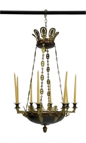 EMPIRE CEILING FIXTURE WITH 8 CANDLE ARMS & CHAIN SUPPORTS 37" X 25"