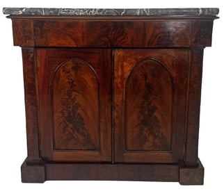 BOSTON MARBLE TOP MAHOGANY TWO DOOR CABINET W/ EGYPTIAN MARBLE TOP 36 1/2" X 49 3/4" X 19"