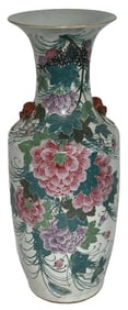 REPUBLIC PERIOD CHINESE HAND PAINTED VASE WITH PALE CELEDON GROUND 23" X 10"