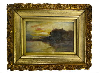 SMALL TONALIST OIL / BOARD "SHORELINE AT DUSK" UNSIGNED 3 3/4" X 5 1/2" SITE SIZE: SMALL TONALIST OIL / BOARD "SHORELINE AT DUSK" UNSIGNED 3 3/4" X 5 1/2" SITE SIZE