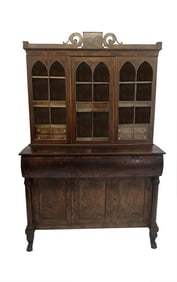 GOTHIC INSPIRED CLASSICALLY CARVED MAHOG BOOKCASE C.1820 , 3 DOORS, INSCRIBED JOHN ROSS JR.