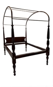 MAHOGANY TESTER BED WITH TOBACCO LEAF CARVINGS 73" X 50" BEDDING DIMS