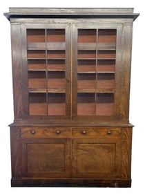 BOSTON LATE FEDERAL MAHOGANY BOOKCASE OVER DRAWERS & DOORS, EXCEPTIONAL, 99" X 69 1/4" X 21 1/2"