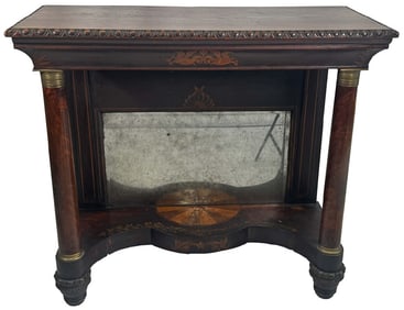 NY PIER TABLE WITH INLAY & STENCILING, LATER TOP 37" X 40" X 18"