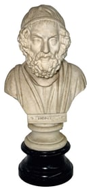 PARIAN BUST OF HOMER ON BLACK WOODEN BASE 13 3/4" X 8 1/2" (17 3/4" ON BASE)