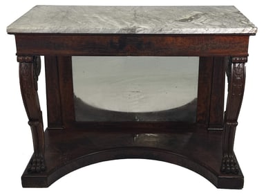 PHILADELPHIA  PIER TABLE WITH WHITE MARBLE TOP SUNSTRUCK SURFACE 32 3/4" X 43" X 22"