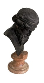 GRAND TOUR BRONZE BUST ON ROUGH MARBLE SOCLE 9" X 5"
