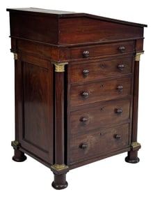 RARE AMERICAN DAVENPORT DESK W/ MECHANICAL SLIDING MOVEMENT, PROB BOSTON 35" X 19 1/2" X 22 1/2"