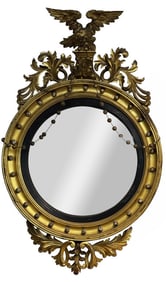 EAGLE CRESTED C.1810 CONVEX MIRROR, ORIG. GILDING 54" X 34"