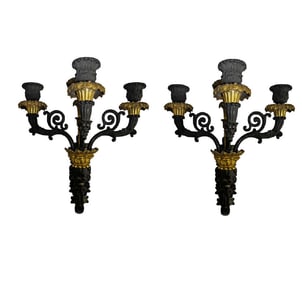 PAIR OF BRONZE FOUR LIGHT CANDLE SCONCES 12" X 10"