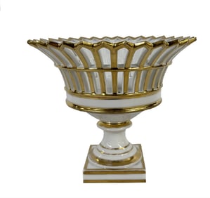 OLD PARIS PORCELAIN COMPOTE WITH GILDED TRIM 8" X 9 1/4"