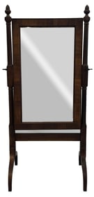 19THC. PETITE CHEVEL MIRROR WITH ACORN FINIALS & ORIGINAL GLASS PLATE 55 3/4" X 25" X 19"