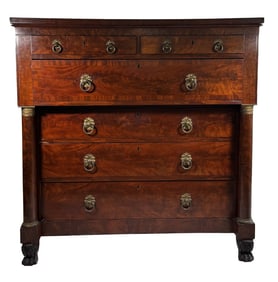 FEDERAL MAHOGANY CHEST, ATTRIB. TO THE WORKSHOP OF DUNCAN PHYFE, NYC, ORIGINAL BRASS   47" X 46" X