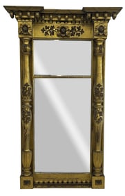 UNTOUCHED TWO PANEL LG SCALE LATE FEDERAL MIRROR WITH FULL COLUMNS, LILY & ACORN DROPS  63" X 39"