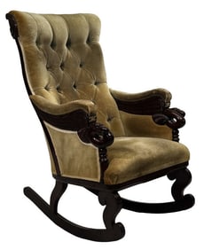 WILLIAM HANCOCK, BOSTON CARVED FRAME ROCKER WITH STYLIZED EAGLES 42" X 24 1/2" X 33 1/2"