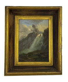 OIL / BOARD "PISSEVACHE FALLS" VALAIS, SWITZERLAND UNSIGNED 9 3/4" X 7 1/8"