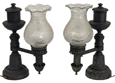 PR OF SINGLE BRANCH ARGAND LAMPS PROB. BIRMINGHAM ELECTRIFIED, 14" X 10 1/2" EACH