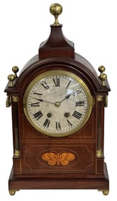 INLAID WOODEN BRACKET CLOCK 21" X 11 1/4" X 5 1/4"
