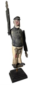 CARVED WOODEN FOLK ART "OLD SALT" WHIRLYGIG ON STAND,  C. 1930 14 1/2" TALL