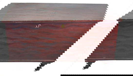 GRAIN PAINTED PINE 6 BOARD BLANKET CHEST WITH TURNED LEGS: GRAIN PAINTED PINE 6 BOARD BLANKET CHEST WITH TURNED LEGS : 23&rdquo; tall x 42 &frac12;&rdquo; x 20&rdquo;