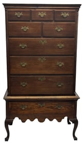 PA WALNUT 18THC. CHEST ON FRAME WITH FLUTED QUARTER COLUMNS & TRIFED FEET  74" TALL X 42" X 24"