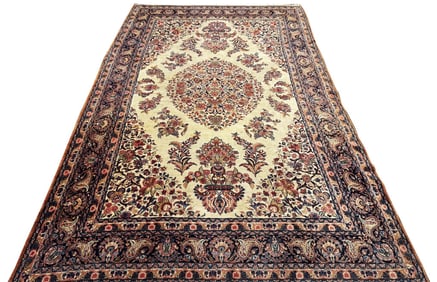 PALACE SIZE IVORY FIELD ORIENTAL CARPET WITH MEDALLION 17' 8" X 10' 4"