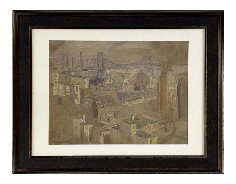 WATERCOLOR BY COLIN CAMPBELL COOPER "LOWER MANHATTAN, MID TOWN BRIDGE , PROV. SWANN GALLERIES 2007 (1 of 6)