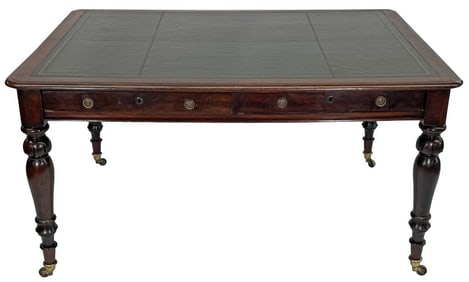 LATE REGENCY ENGLISH LEATHER TOP LIBRARY TABLE 32" X 60" X 41 3/4"