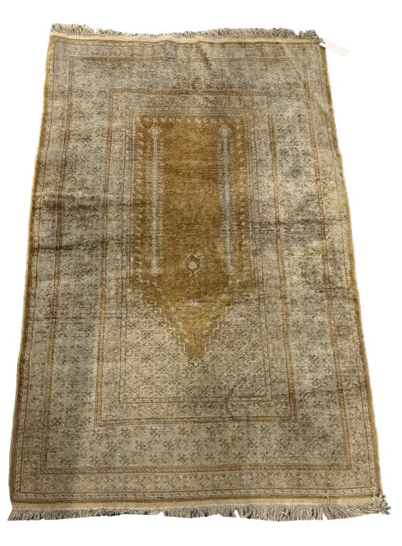 FINELY WOVEN SILK PRAYER RUG 75" X 46": FINELY WOVEN SILK PRAYER RUG 75" X 46"