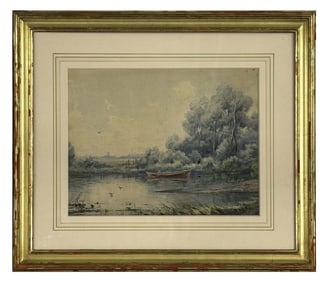 WATERCOLOR FRANCIS HOPKINSON SMITH "LAZY SUMMER AFTERNOON" SITE SIZE 11 3/4" X 15 1/4"
