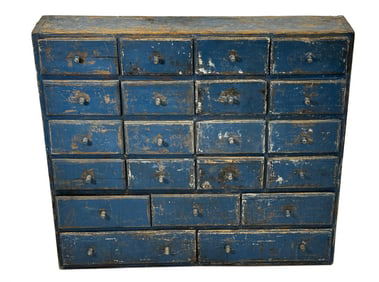 21 DRAWER APOTHECARY IN BLUE GREY PAINT 32" X 36" X 7"
