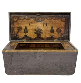 EARLY 19THC. PAINT DECORATED CARPENTERS TOOL CHEST 17" X 41 1/2" X 19 1/2"