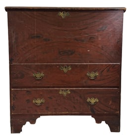 PAINT DECORATED 18THC. BLANKET CHEST OVER 2 DRAWER W/ ORIGINAL SNIPE HINGES  44" X 38 3/4" X 19"