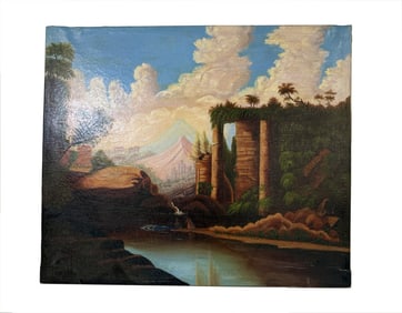 O/ C AMERICAN SCHOOL UNSIGNED LANDSCAPE 25 1/2" X 29"