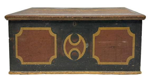MOHAWK VALLEY PAINT DECORATED BLANKET BOX WITH CEDAR LINING  48" X 21" X 17 1/2": MOHAWK VALLEY PAINT DECORATED BLANKET BOX WITH CEDAR LINING 48" X 21" X 17 1/2"