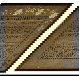 1835 SAMPLER BY 11 YR OLD MARY BROWN WOOD 16 1/2" X 17": 1835 SAMPLER BY 11 YR OLD MARY BROWN WOOD 16 1/2" X 17"